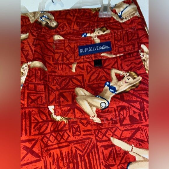 Vintage Quiksilver 100% Cotton Pin Up Girl Model Surf Board Shorts 34 - Picture 6 of 8